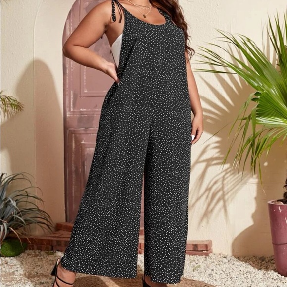 Couture Gypsy Pants - Boho Plus Black Polka Dot Pocket Wide leg Jumper Jumpsuit 4x